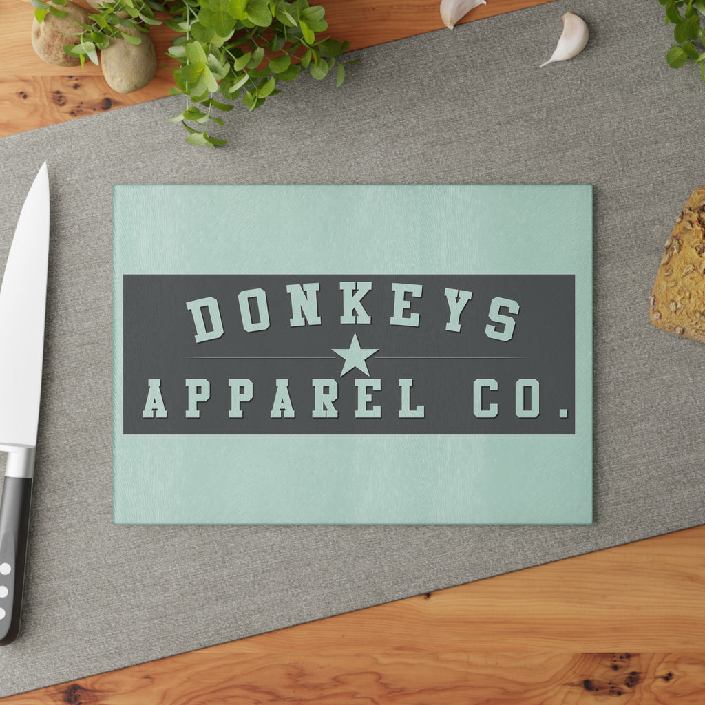 Glass Cutting Board - Donkeys Apparel Co. Retro Logo Tempered Glass Chopping Board