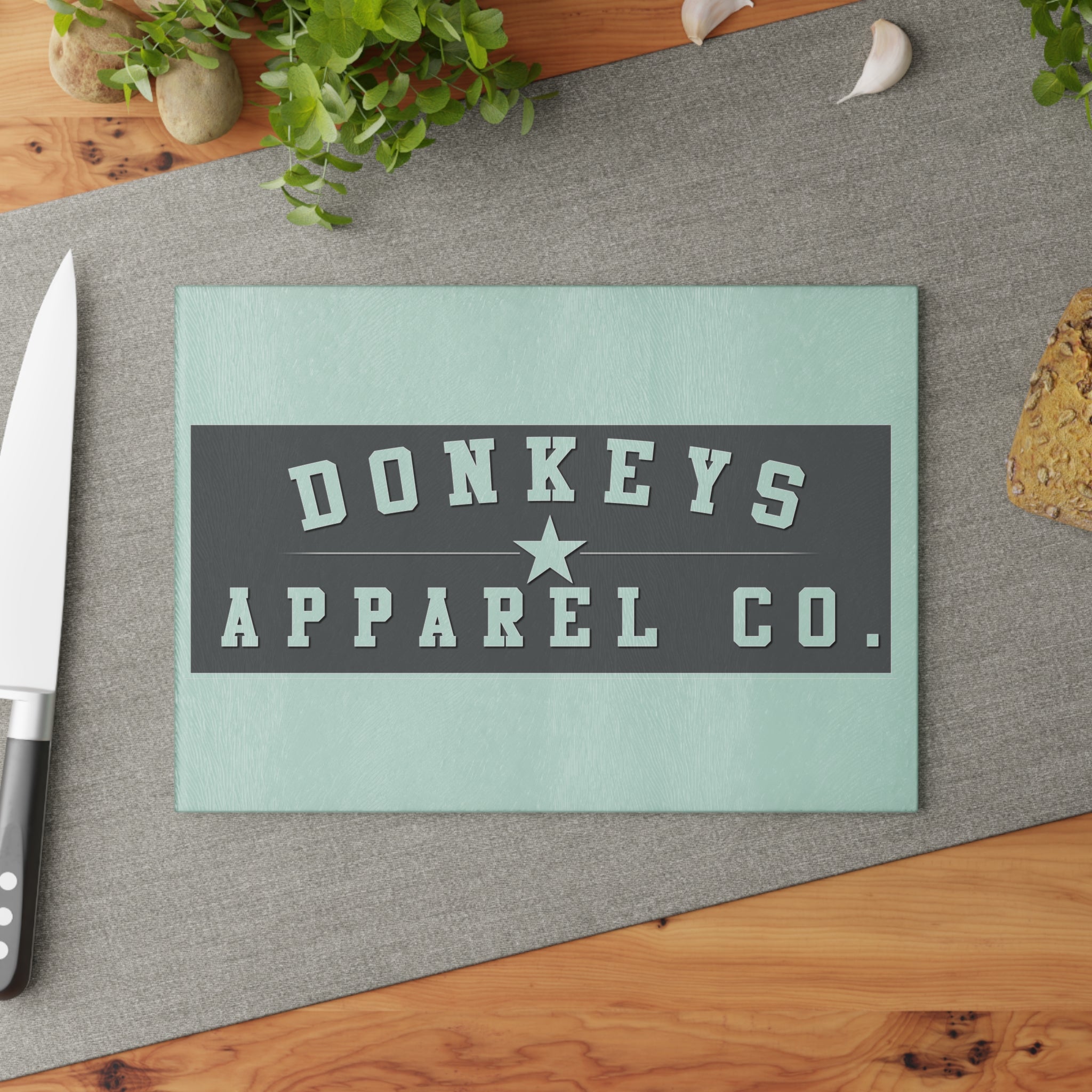 Glass Cutting Board - Donkeys Apparel Co. Retro Logo Tempered Glass Chopping Board